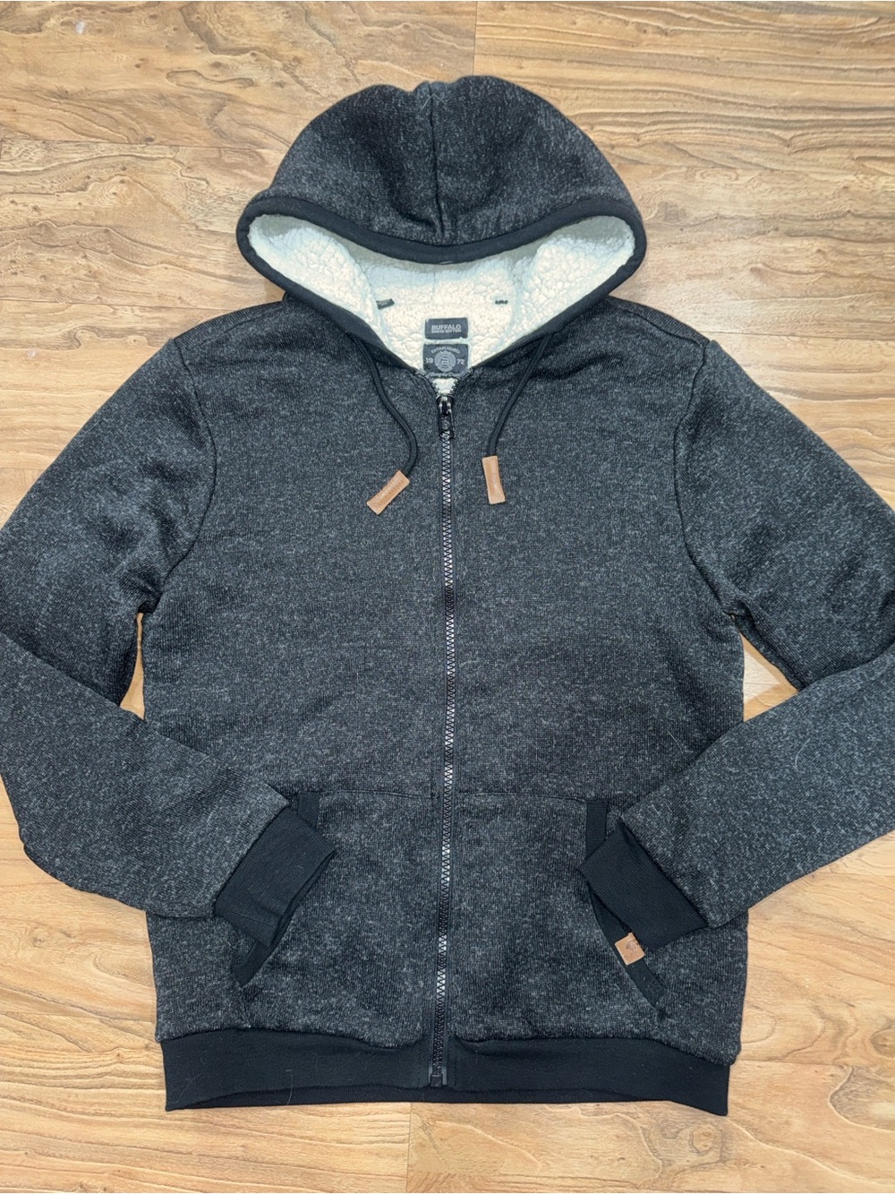 Buffalo David Bitton Men’s Dark Charcoal Gray Sherpa-Lined Zip Jacket